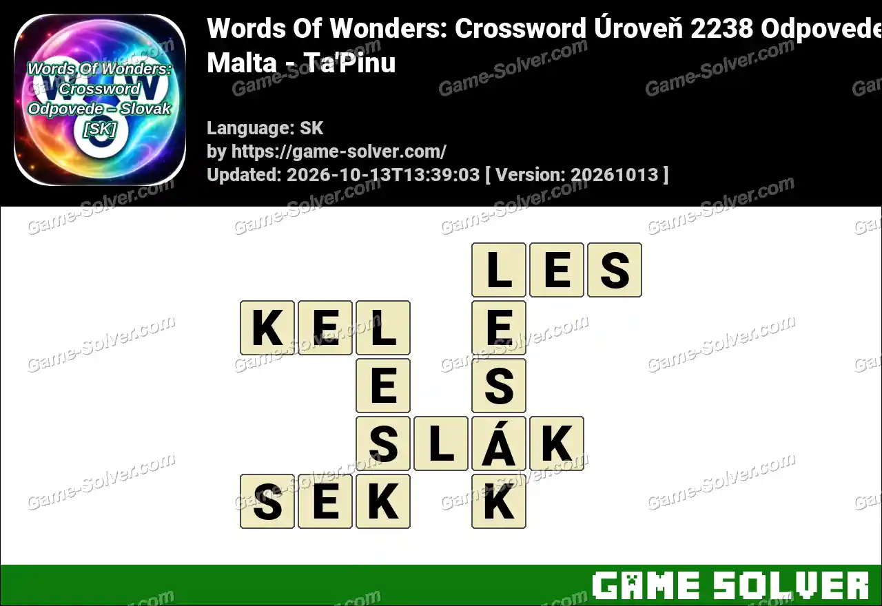 Words Of Wonders: Crossword Úroveň 2238 Odpovede – Malta – Ta’Pinu